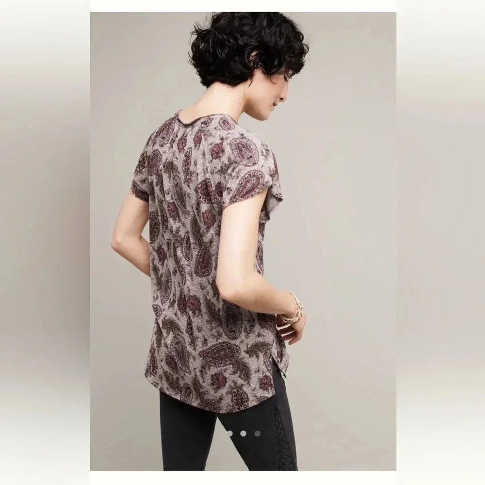 NWT new Anthropologie T.LA paisley flutter tee gray red medium top shirt - Picture 4 of 14